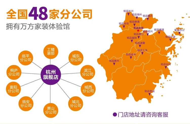 铭品装饰全国48家分公司