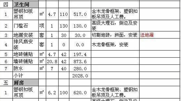 装修报价表