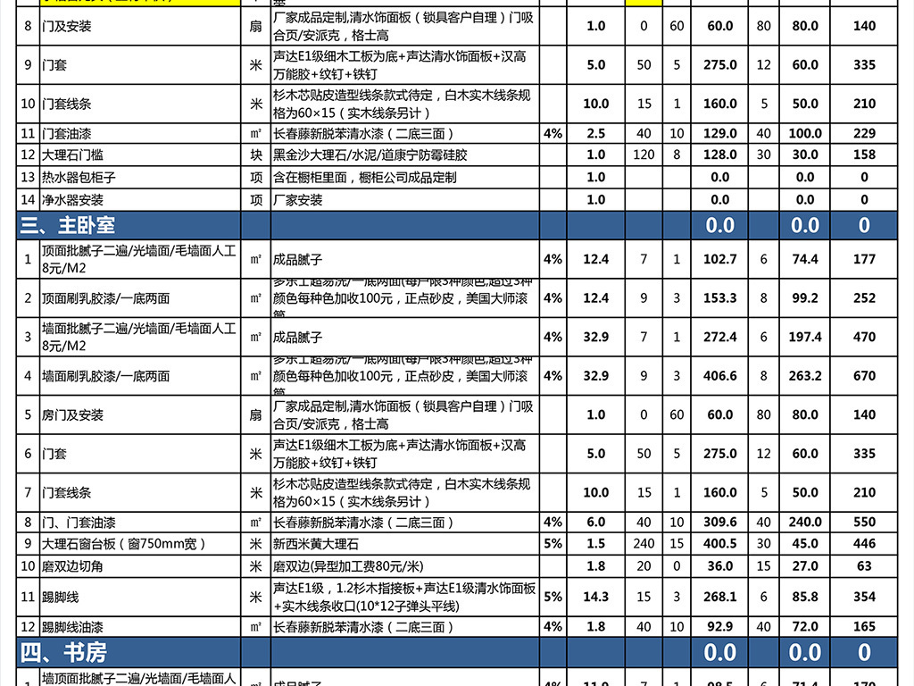 杭州装修报价表