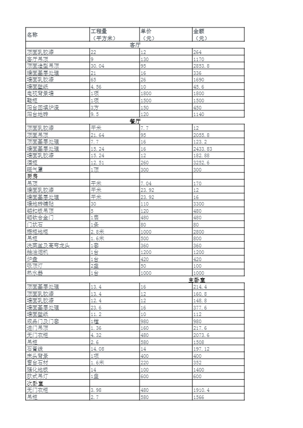 建德室内装修报价单