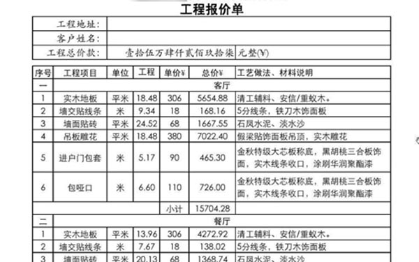 杭州装修公司装修报价单